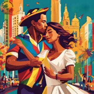 Pareja colombiana bailando salsa