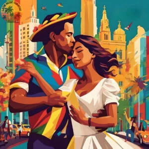 Pareja colombiana bailando salsa